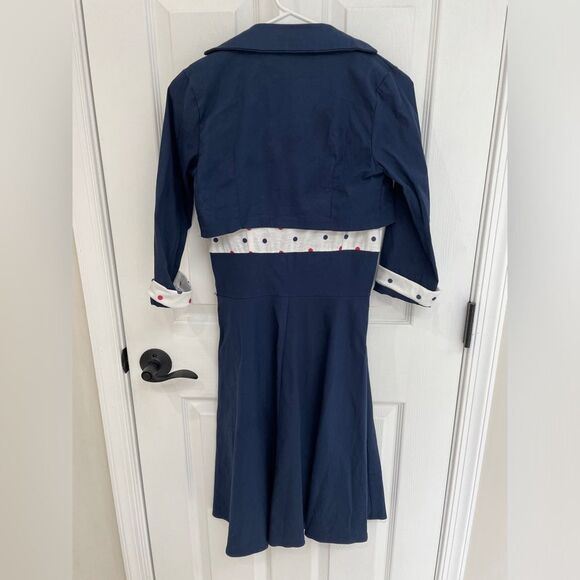 iHot Retro Vintage Style Dress Polka Dot Pin Up 50s Navy Bolero Dress Size S - Picture 3 of 7
